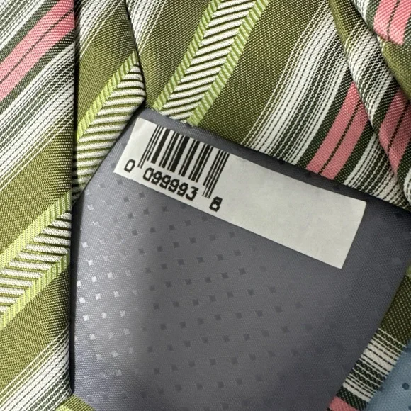Paco Rabanne Olive Green & Pink Striped Silk Tie A38 - Picture 3 of 4
